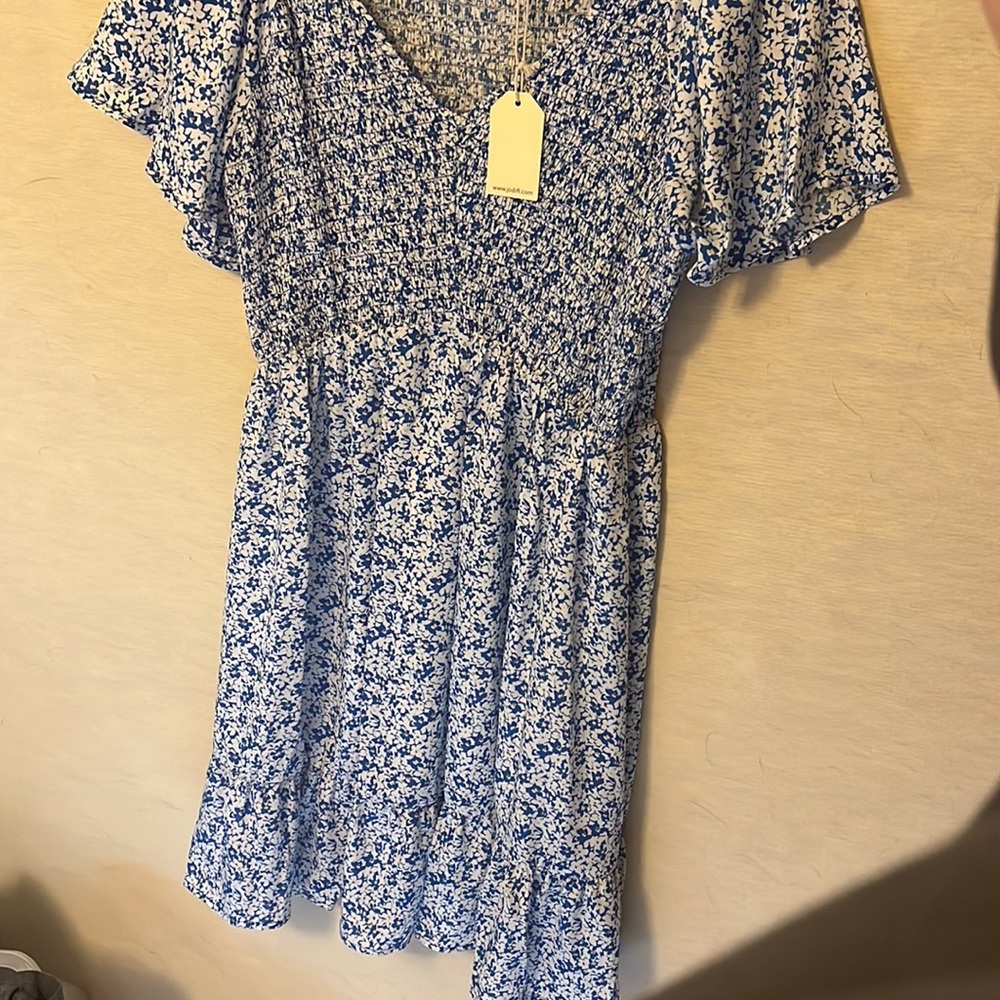 Smocked top blue floral dress
